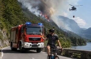 Brezčutno obnašanje kolesarja v Bohinju – gasilcem kazal sredinec in jim oviral pot do požara