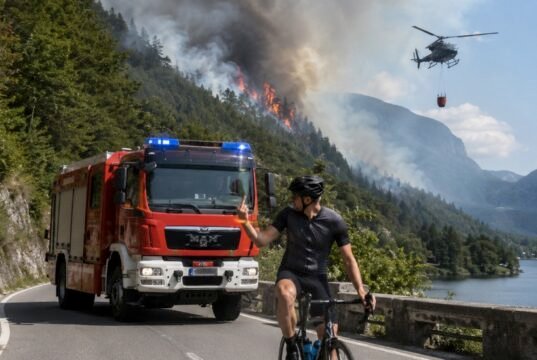 Brezčutno obnašanje kolesarja v Bohinju – gasilcem kazal sredinec in jim oviral pot do požara