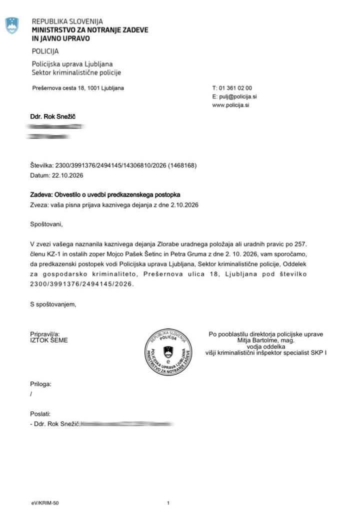 NOV POLITIČNI ZAPLET V SLOVENIJI! ROK SNEŽIČ OVADIL ZNANO NEKDANJO POSLANKO – POLICIJA ŽE VODI PREDKAZENSKI POSTOPEK! POGLEJTE, ZA KAJ GRE!